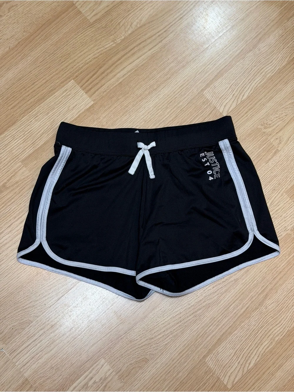 Justice Girls Black Athletic Dolphin Shorts Contrast Trim Drawstring XL 16/18